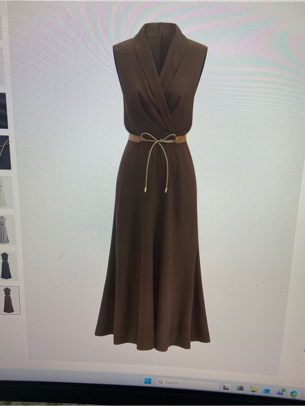 Commense Brown Sleeveless Wrap Maxi Dress with Waist Tie